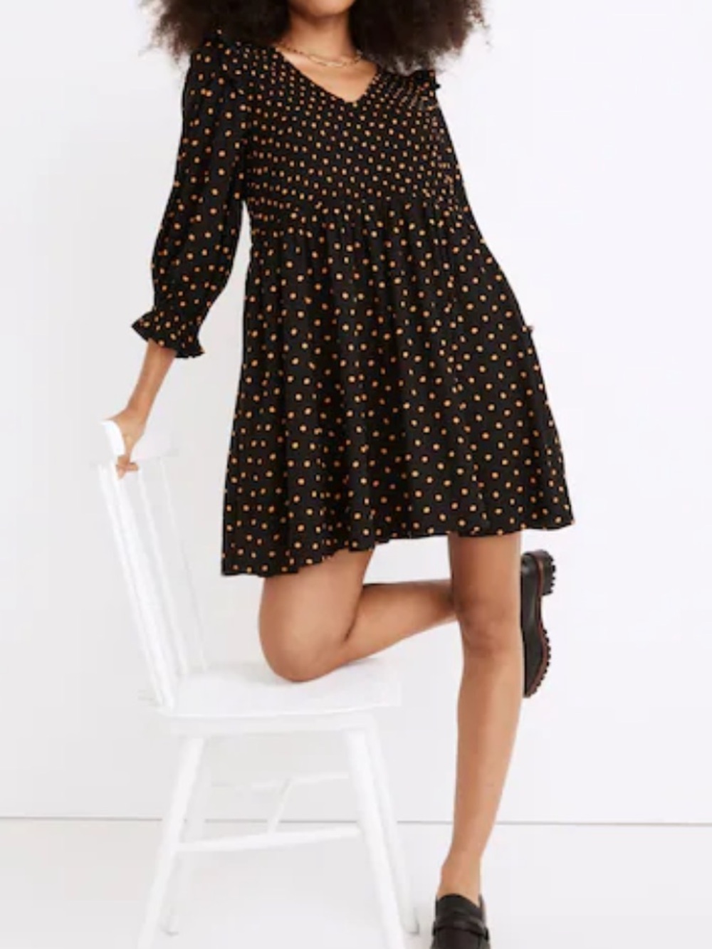 Madewell Lucie V-Neck Smocked Mini Dress with Dots S